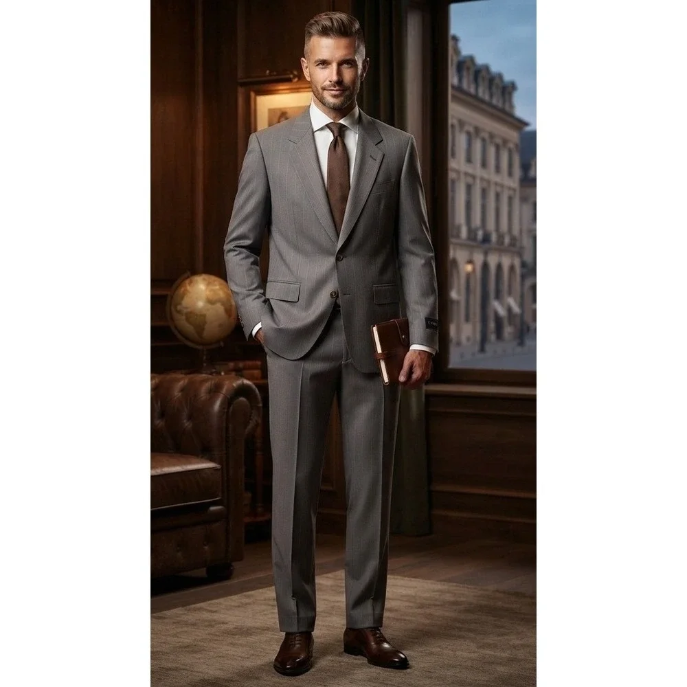 Gianni Daveri Wool Suit Men's 50R Cupro Stripe Italy Business Formal Office Work